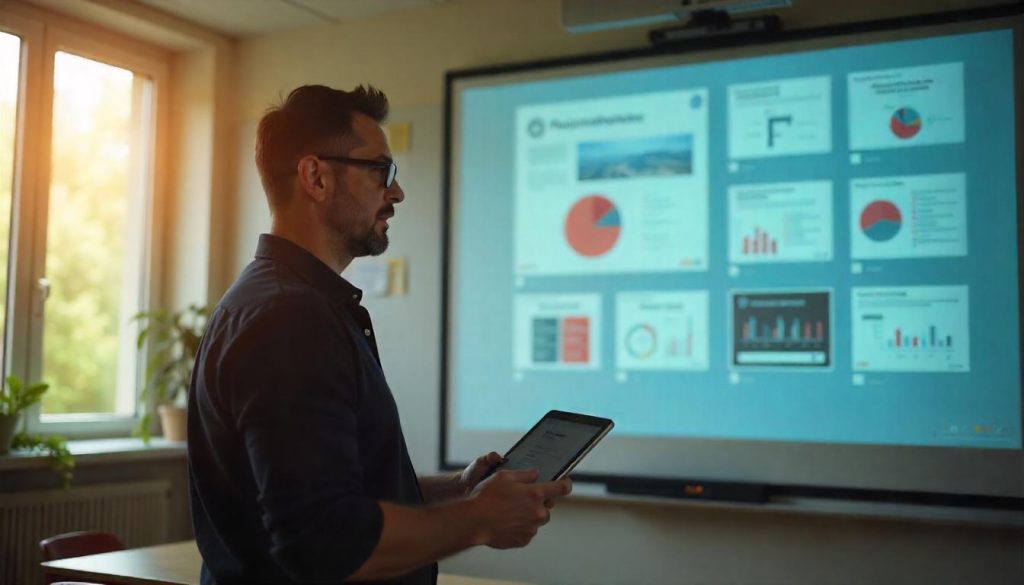A teacher teaching using AI-Powered School Management system tools for teaching